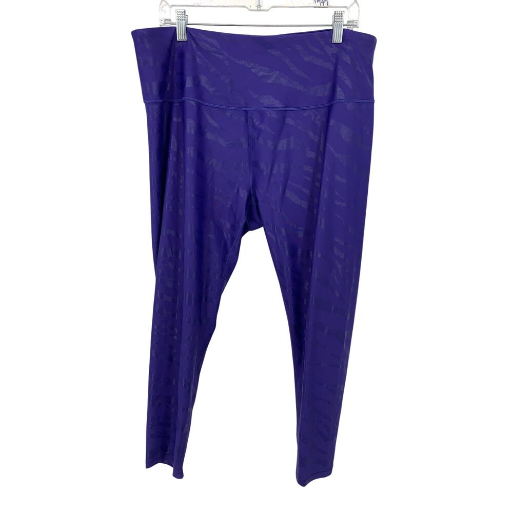 NWT CALIA Leggings Womens 2X Purple High Rise Cropped Tiger Stripe Metallic